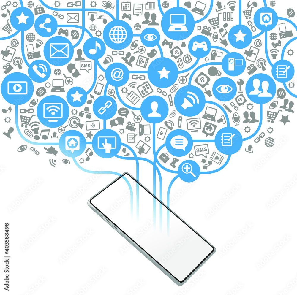 Poster social media concept. сommunication in the global computer networks. set of flat design concept icon