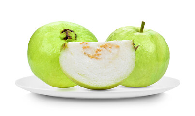 Fresh guava isolated in white plate on white background