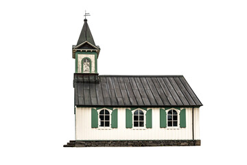 old wooden scandinavian church on white