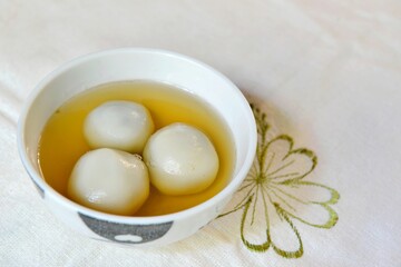 Black Sesame Glutinous Rice balls in Ginger Soup.
