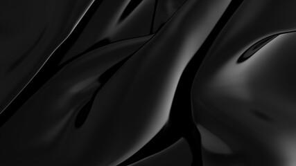 Obraz premium Abstract black latex background. Smooth black fashion. Dark luxury texture. Black silk, satin.