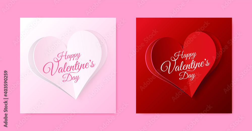 Poster set of high quality paper shape of heart on gradient background . poster of love for your design . i