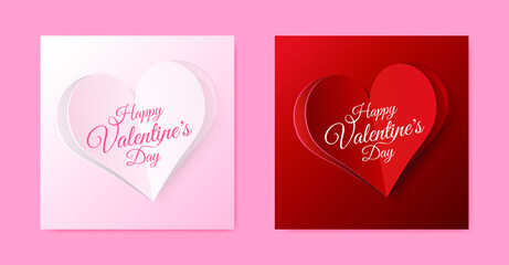 Set of High Quality Paper Shape of Heart on Gradient Background . Poster of Love for your Design . Isolated Vector Elements