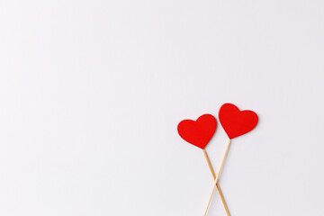 Obraz na płótnie Canvas Valentine's Day concept with red hearts. Flat lay, copy space