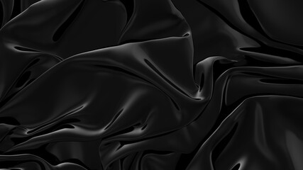 Abstract black latex background.  Smooth black fashion. Dark luxury texture. Black silk, satin.