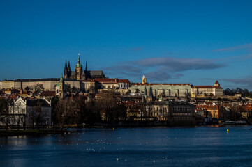 Fototapeta na wymiar View on Hradcany and Charles Bridge, Vltava river, Prague, Czech republic 2017