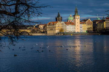 Obraz premium View on Hradcany and Charles Bridge, Vltava river, Prague, Czech republic 2017