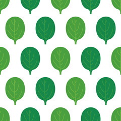 Fresh green spinach leaves vector seamless pattern background for healthy food design.
