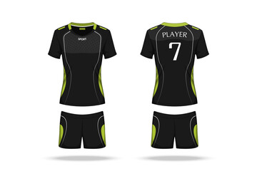 Specification Volleyball Jersey isolated on white background , Sport T Shirt round neck and short pants template. mockup team uniform . Vector layers , Illustration design