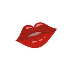 Abstract lips are painted with red lipstick. Red lips in cartoon style.