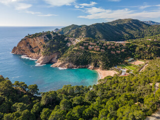 Fototapeta na wymiar Aerial views of tossa de mar in spain catalunya mediterranean beaches drone salions giverola