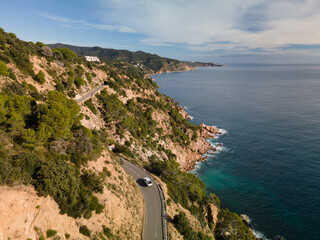 Aerial views of tossa de mar in spain catalunya mediterranean beaches drone salions giverola