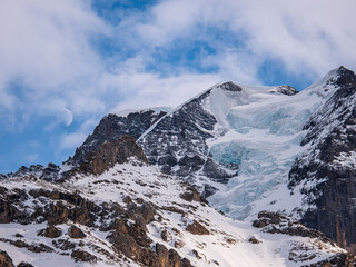 Beautiful Glacier in Swiss Alps with Moon