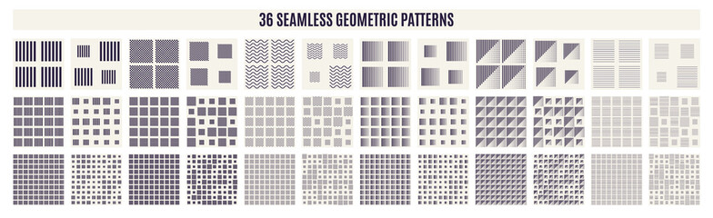 Fototapeta premium Set of monochrome geometric seamless patterns. Vector backgrounds.