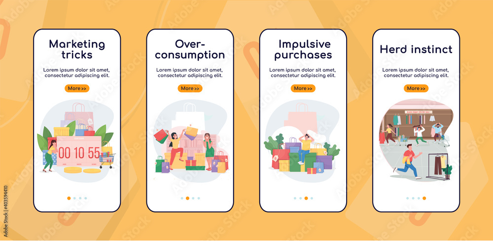 Poster black friday onboarding mobile app screen flat vector template. impulsive purchase, herd instinct. w
