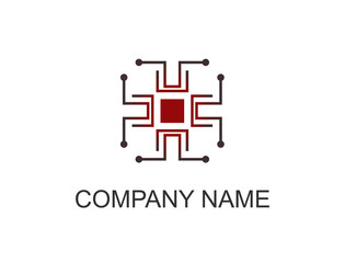 Obraz premium The logo is a square that has a path of electrons connected to the processor