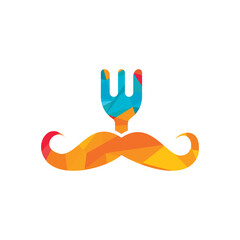 Food guru logo template design. illustration mustache with fork icon design.