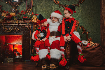 talking joyfully with santa