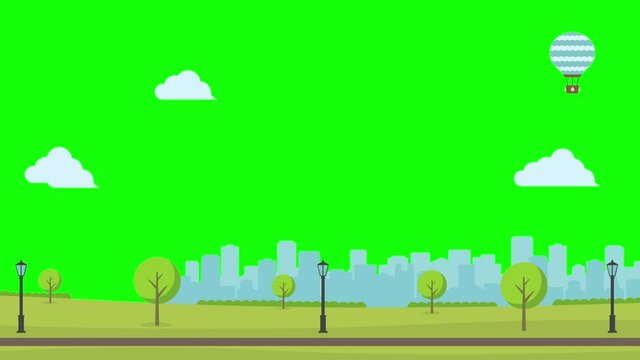 Animation of the green park. 4K video. green background for background transparent use.