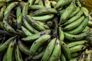 Bananas hung for sale. These bananas are sold in the market. Banana is a fruit that is widely known in Indonesia. Bananas can be enjoyed in various ways: eaten directly, fried, peeled, or processed