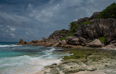Fototapeta na wymiar Tropical beach Grand Anse La Digue Seychelles Indian ocean