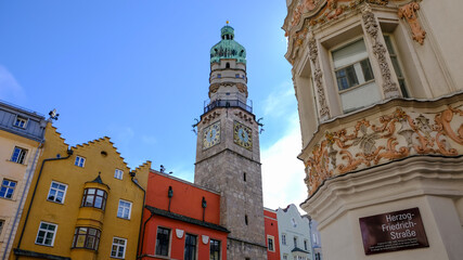 Fototapeta na wymiar Innsbruck - April: external view of Clock tower