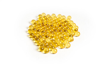 Cod liver oil omega 3 gel capsules isolated on white background