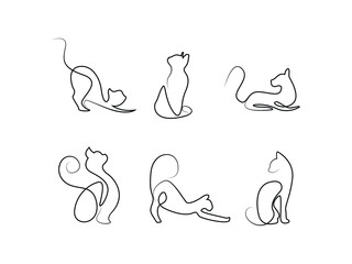 cats drawing set. Cat doodles in abstract hand drawn style, black and white line art vector illustration. kitten Isolated On White Background.