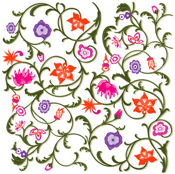 Floral-Muster Blüte, Blumen isoliert auf weißem Hintergrund. – Vektor Illustration