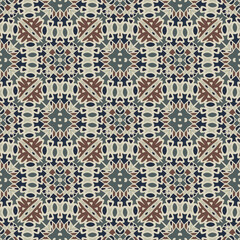 Abstract geometric seamless pattern in gray beige browb blue .Vector. Use this pattern in the design of carpet, shawl, pillow, textile, ceramic tiles, surface.