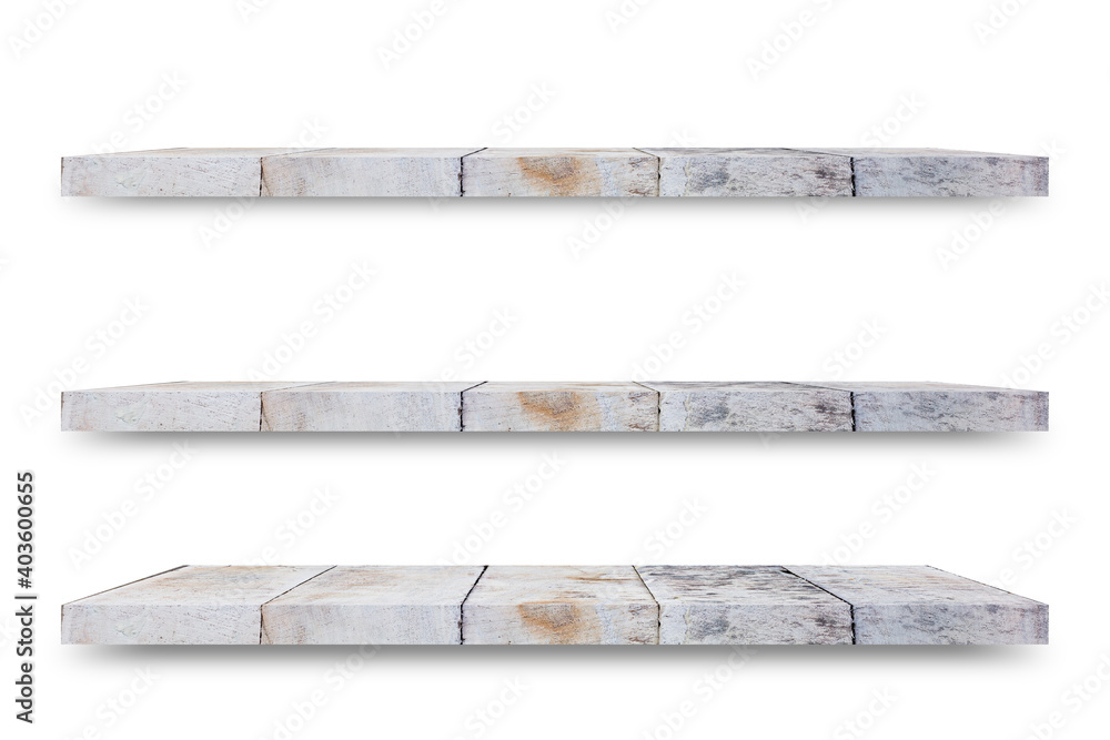 Aufkleber Shelf wooden isolated on a white background and display montage for the product Embed Clipping Path separate with black shadows.