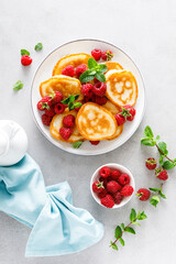 Breakfast pancakes with fresh raspberry
