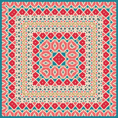 Abstract geometric seamless pattern in beige red blue .Vector. Use this pattern in the design of carpet, shawl, pillow, textile, ceramic tiles, surface. Ribbons.