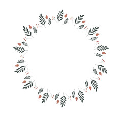 Hand draw vector floral wreath with berries. For invitation and wedding card.Vector illustration design. Isolated white background.