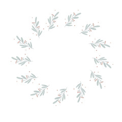 Vector flower wreath with berries and twigs. Made in delicate colors. For invitation and wedding card.Vector illustration design. Isolated white background.