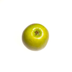 Green apple on white background isolated, close-up, copy space for text