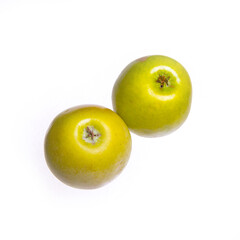 Green apple on white background isolated, close-up, copy space for text