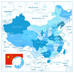 China Map in Colors of Blue