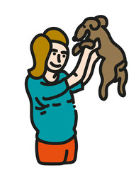 Woman holding dog.
Young woman holding her dog on white background.