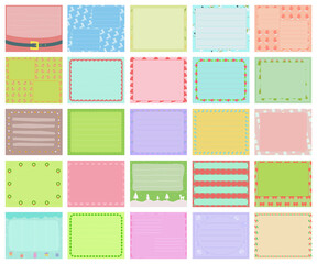 Vector set of pastel Christmas winter gift tags, cute colorful hand drawn illustration, blank label in rectangle frame with doodle pattern