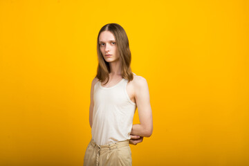 Androgynous beautiful young man. Model tests in studio. © Ivan Zelenin
