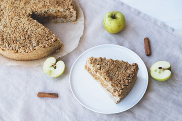 Freshly baked homemade double crutsed apple crumb pie. Sweet food.