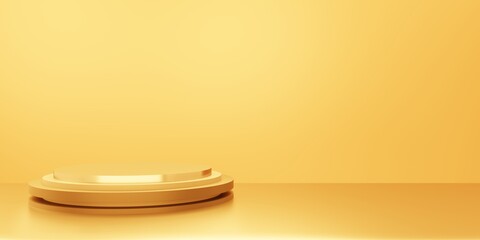 3d rendering of empty gold podium abstract minimal background. Scene for advertising design, cosmetic ads, show, technology, banner, cream, fashion, luxury. Illustration. Product display. copy space