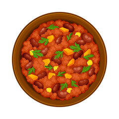 Stewed Beans with Tomato Sauce and Herbs on Plate as Traditional Mexican Dish Vector Illustration