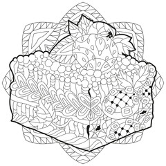 Vector piece of cake with abstract ornaments with mandala for coloring.