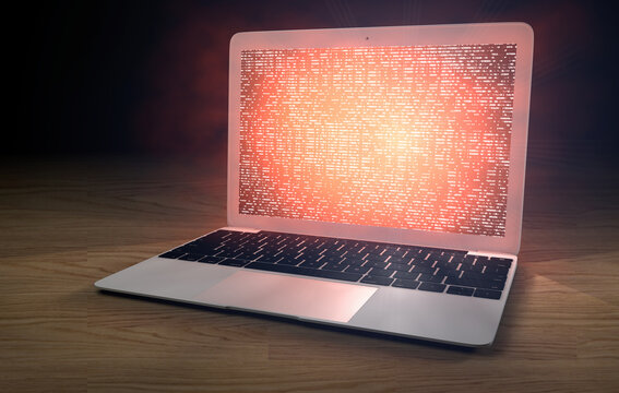 Ein Laptop mit kryptischen Zeichen