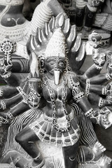 Famous Popular Handcrafted Black Stone Sculpture Statue Of Indian Hindu Lord Goddess Idol Kali Made By Local Artists In Mammalapuram Tamil Nadu India