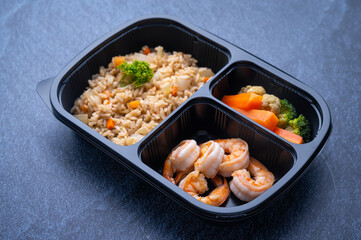 delivery lunchboxes food, flat lay. Healthy food delivery