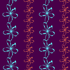 Seamless pattern with vertical flower border in doodle style,simple floral illustration,tender print for wallpaper and wrapping paper,cover and interior design,fabric