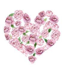 Fototapeta na wymiar Watercolor hearts with flowers. Watercolor valentine's day. Floral decor for your design. Heart shaped flowers